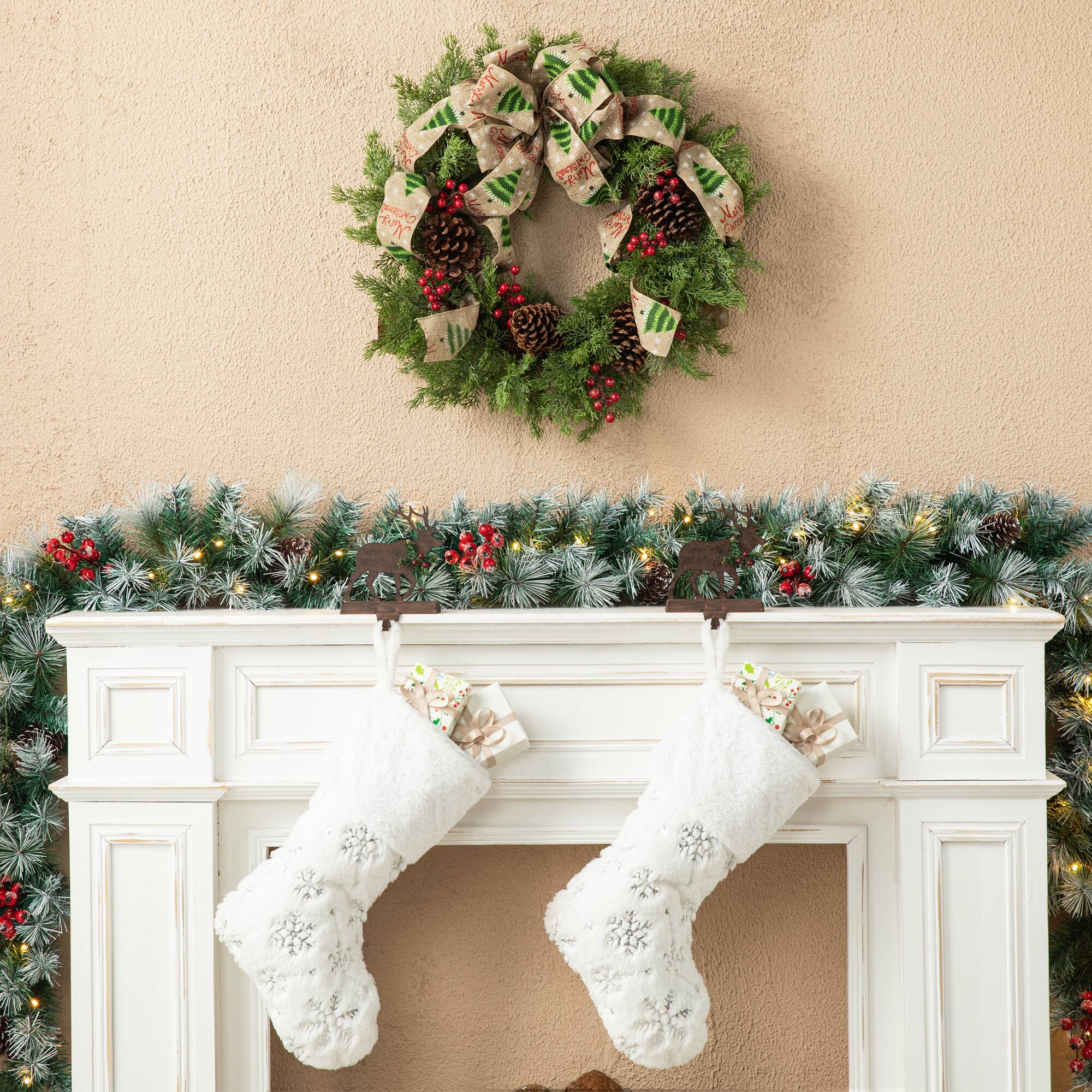 Glitzhome® 24" Cypress Leaves & Pinecone Wreath with Ribbon & Bow